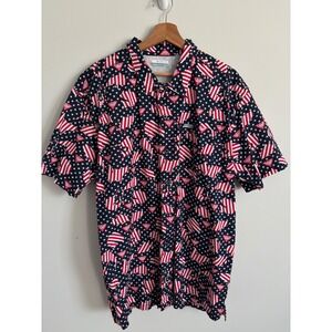 Columbia PFG Mens XL Shirt American Flag Stars Stripes Fish Fishing Button Up